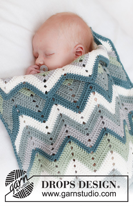 Green Spring Blanket / DROPS Baby 46-15 - Deka pro miminka s klikatým vzorem háčkovaná z příze DROPS Merino Extra Fine.