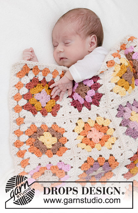 Rose Bushes Blanket / DROPS Baby 46-2 - Horgolt babatakaró nagyinégyzetekből DROPS Paris fonalból