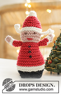 Hello Santa / DROPS Baby 46-21 - DROPS Merino Extra Fine lõngast ripskoes alt üles kootud tikitud näoga laste mänguasi/ kaunistus jõulumees ja jõulunaine beebile