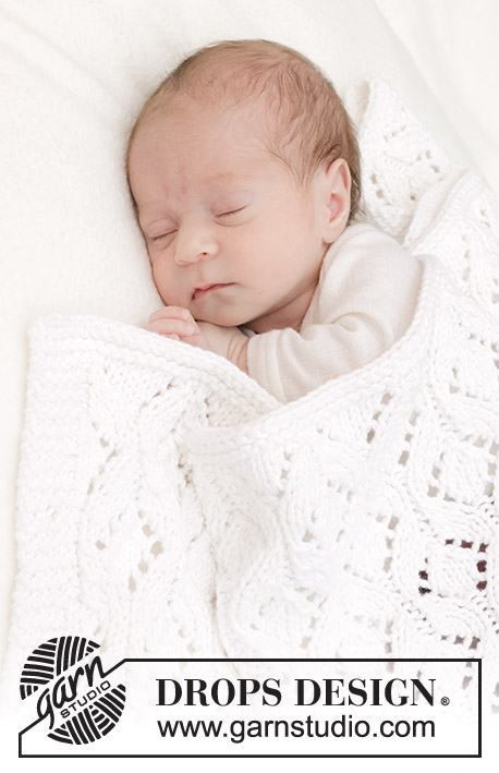 Bright Cuddles Blanket / DROPS Baby 46-4 - Stickad babyfilt i DROPS Big Merino. Arbetet stickas i hålmönster.