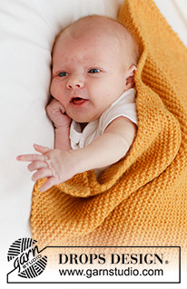 Marigold Dreams Blanket / DROPS Baby 46-6 - Gebreide babydeken in DROPS Air. Het werk wordt gebreid in ribbelsteek, van de ene naar de andere hoek. Thema: babydeken