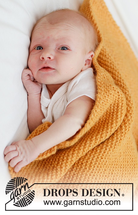Marigold Dreams Blanket / DROPS Baby 46-6 - Stickad filt till baby i DROPS Air. Arbetet stickas i rätstickning från hörn till hörn. Tema: Babyfilt