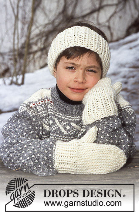 DROPS Children 12-12 - Opaska i rękawiczki na drutach, z włóczki DROPS Snow
