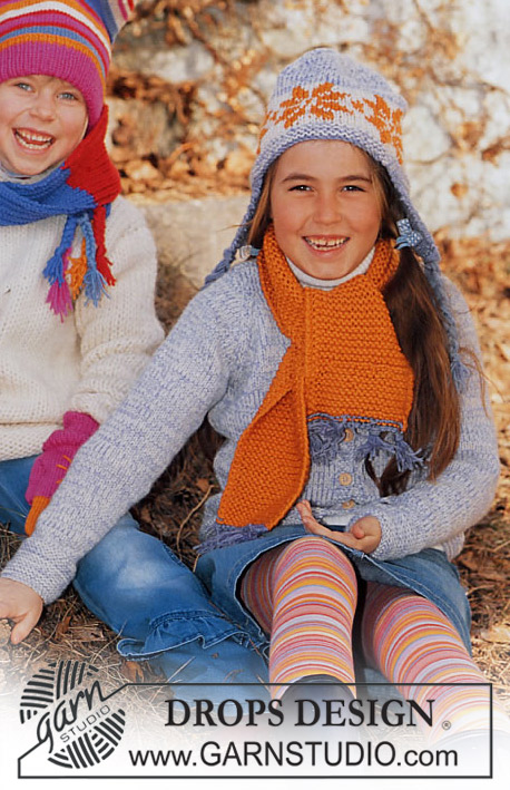 DROPS Children 12-17 - Czapka i szalik na drutach, z włóczek Drops Alaska i Alpaca