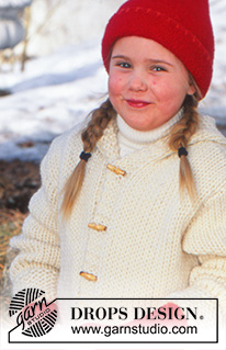 Elf Warmers / DROPS Children 12-23 - DROPS Snow lõngast kootud kapuutsiga ja taskutega alt laienev kardigan 3 kuni 14 aastasele
