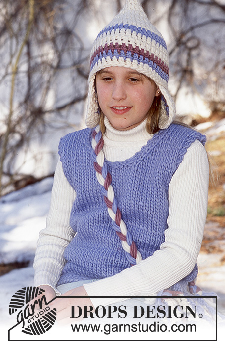 Snow Gnome Vest / DROPS Children 12-35 - Kamizelka na drutach z włóczki DROPS Snow. Od 3/4 lat do 10/14 lat.