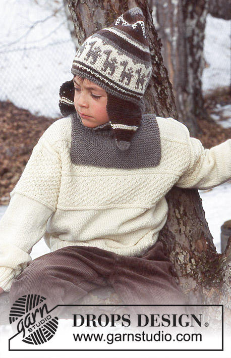 DROPS Children 12-40 - Sweter i czapka na drutach, z włóczki DROPS Karisma Superwash