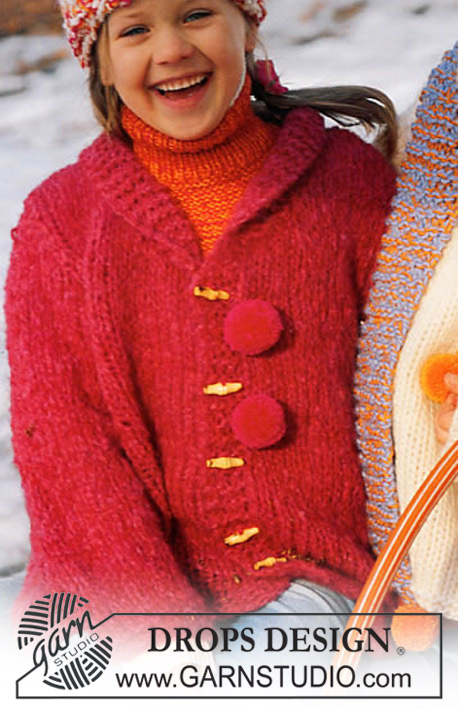 DROPS Children 12-49 - Rozpinany sweter, czapka i komin DROPS
