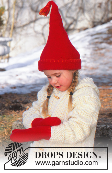 Elf Warmers Gloves / DROPS Children 12-51 - Berretto e muffole per Natale lavorati ai ferri e infeltriti in DROPS Alaska.