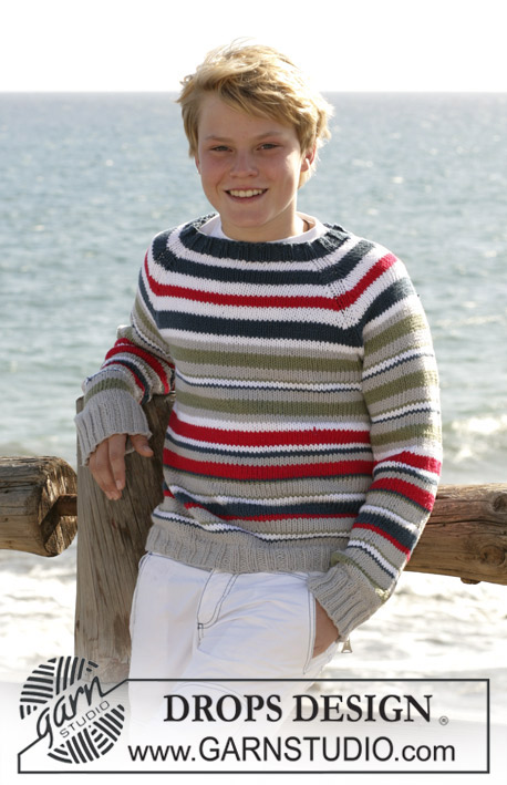 Seashore Stripes / DROPS Children 15-14 - Pulôver tricotado em ponto meia com riscas e raglan em DROPS Paris. Tamanhos criança: 5 - 14 anos