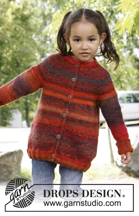 Firefly / DROPS Children 22-14 - Casaco  com raglan tricotado com 2 fios DROPS Delight. Tamanhos criança: 3 - 12 anos