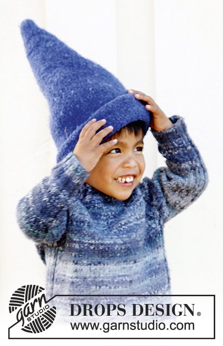 Wizard / DROPS Children 22-33 - Cappello DROPS infeltrito in Alaska. 
Taglie: da 3 a 12 anni. 
