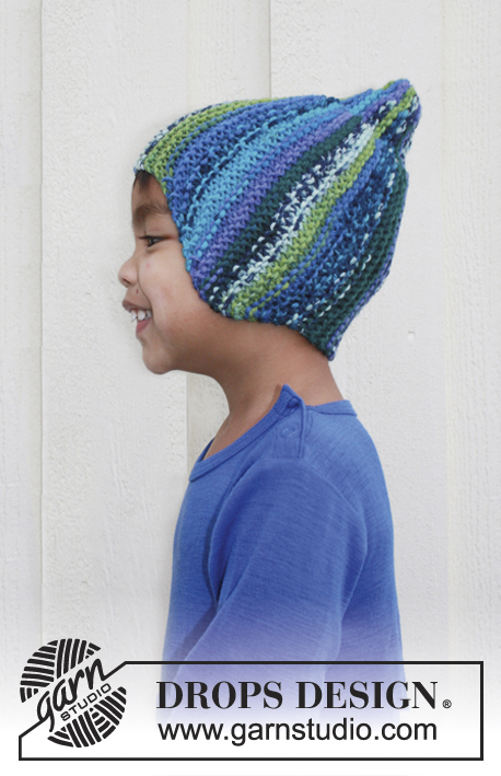 Only for You / DROPS Children 22-39 - Knitted hat in garter st, in 1 thread DROPS Big-Fabel or 2 threads DROPS Fabel. Size children 3 to 12 years.