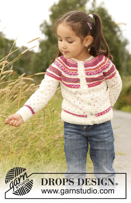 Jolie Fleur / DROPS Children 22-4 - Propínací svetr s kruhovým sedlem s norským vzorem pletený z příze DROPS Alpaca. Velikosti pro děti od 3 do 12 let.   