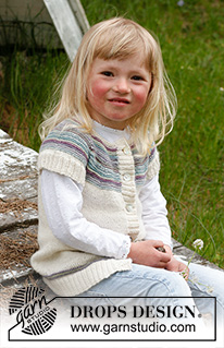 Dear Prudence / DROPS Children 23-10 - DROPS BabyAplaca Silk lõngast kootud ümara passega ja Norra mustriga laste kampsun. Suurus 3 kuni 12 aastat.
