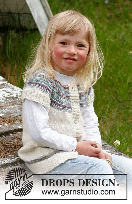 Dear Prudence / DROPS Children 23-10 - Sweter na drutach z zaokrąglonym karczkiem, z włóczki DROPS BabyAlpaca Silk. Rozmiary od 3 do 12 lat.
