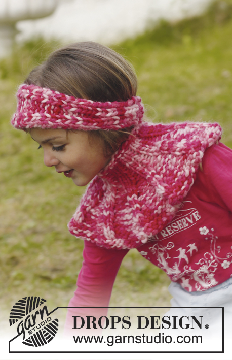 Freya / DROPS Children 23-4 - Tour de cou et bandeau tricotés en DROPS Snow pour enfant.