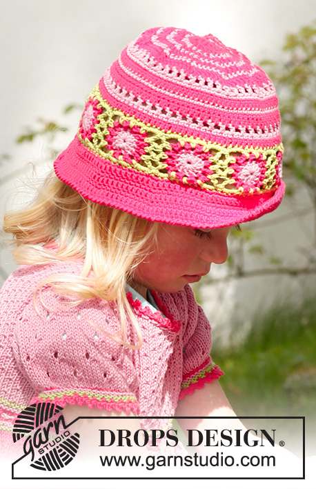 Sweet berries hat / DROPS Children 23-48 - Sombrero en ganchillo en DROPS Safran. Talla niños 3 a 12 años.

