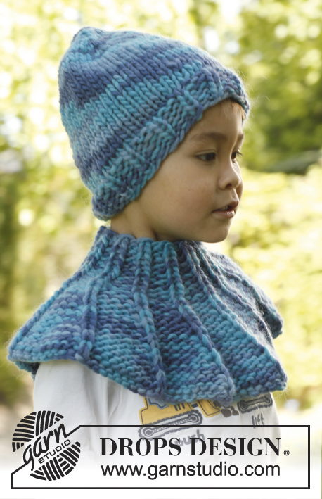 Amadeus / DROPS Children 23-52 - Set of knitted hat and neck warmer in DROPS Snow for children.