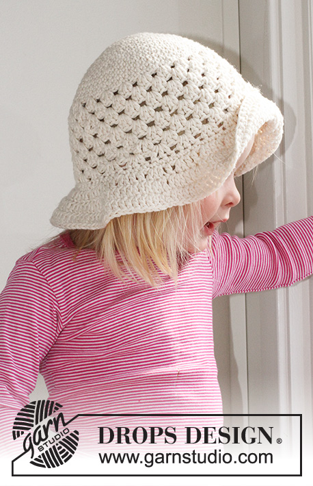 Lovely Lisa / DROPS Children 24-27 - Gehäkelter Hut für den Sommer in DROPS Paris für Kinder. Größe 3 – 12 Jahre. 