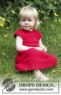 Little Hedda / DROPS Children 26-14 - Stickad klänning med hålkant och runt ok samt hårrosett i DROPS Cotton Merino. Till baby och barn i stl 1 mån - 6 år