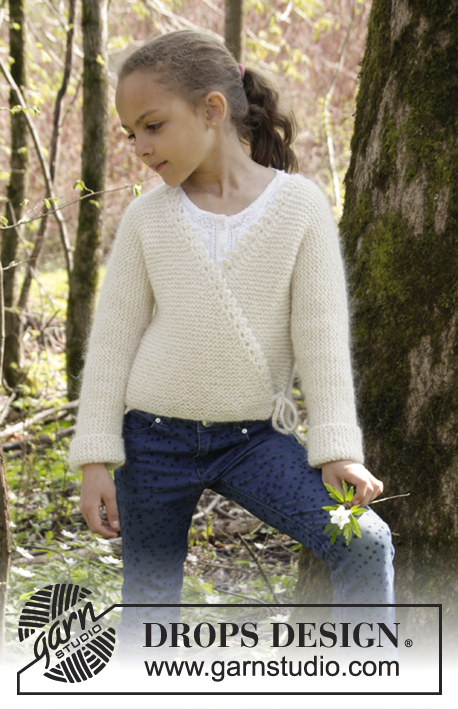 Titania / DROPS Children 27-13 - Knitted wrap around jacket in garter st in DROPS Alpaca and DROPS Kid-Silk. Size children 3-12 years.