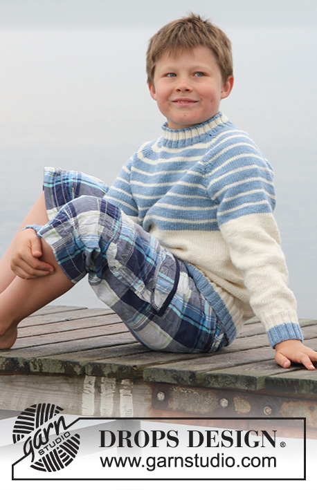 Water Stripes / DROPS Children 27-25 - DROPS Merino Extra Fine lõngast kootud raglaanvarrukatega džemper suurustele 3 - 14 aastane