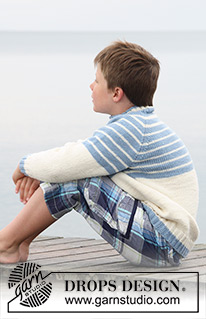 Water Stripes / DROPS Children 27-25 - DROPS Merino Extra Fine lõngast kootud raglaanvarrukatega džemper suurustele 3 - 14 aastane