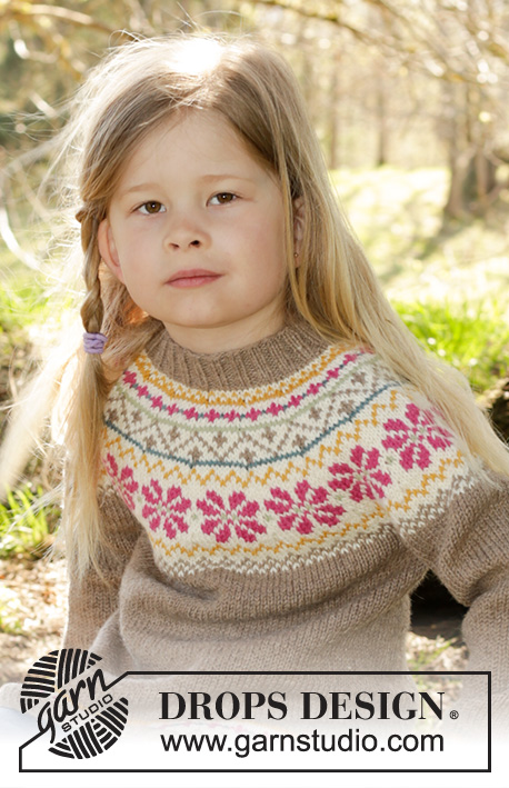 Prairie Fairy Jumper / DROPS Children 27-8 - Stickad tröja med runt ok och nordiskt mönster i DROPS Lima till barn stl  3 – 12 år
