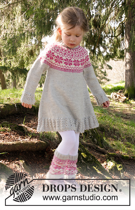 Forest Dance / DROPS Children 27-9 - Vestido tricotado com motivo nórdico em DROPS Karisma. Tamanhos 3 - 12 anos.