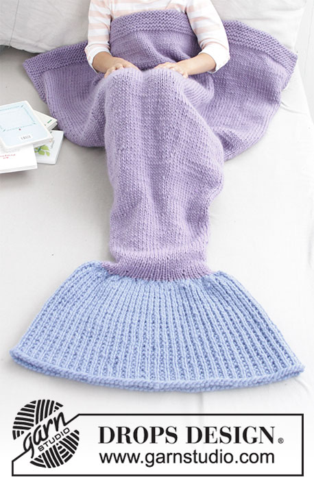 Cute Mermaid Blanket / DROPS Children 28-12 - Strikket havfrue-tæppe til børn. Størrelse 3-14 år. Arbejdet er strikket nedenfra og op i DROPS Snow