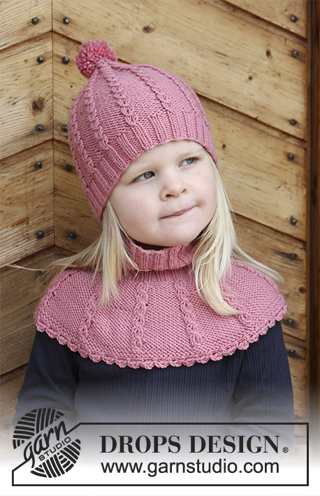 Lille Lisa / DROPS Children 30-15 - The set consists of: Children’s knitted hat and neck warmer with small cables. Sizes 3 - 12 years. The set is worked in DROPS Merino Extra Fine.