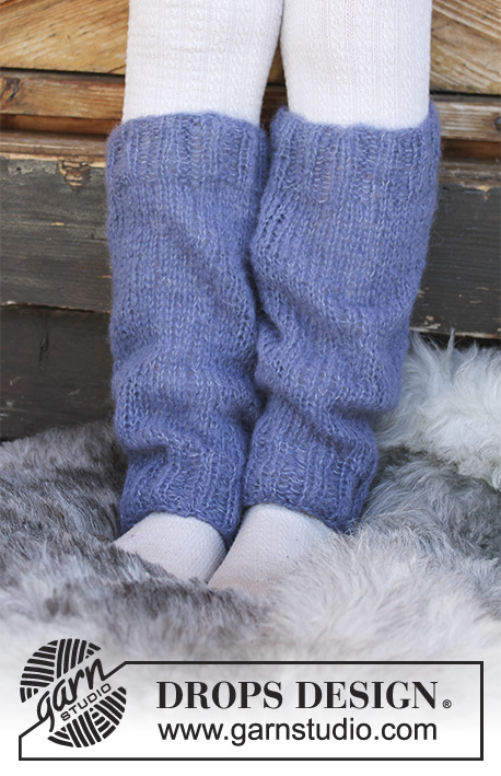 Bl / DROPS Children 30-26 - Jambières au tricot pour enfant, en côtes et jersey. Du 3 - 12 ans. Se tricotent en DROPS Brushed Alpaca Silk.