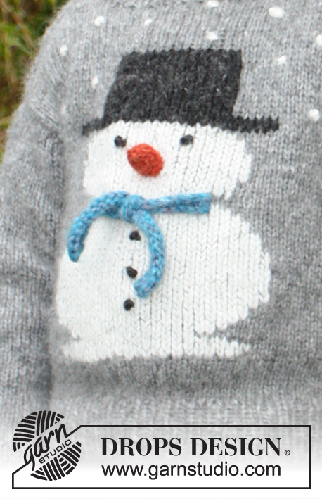 Frosty's Christmas Kids / DROPS Children 30-28 - Prjónuð peysa / jólapeysa fyrir börn með snjókalli. Stærð 2-12 ára. Stykkið er prjónað úr DROPS Air eða DROPS Nepal.