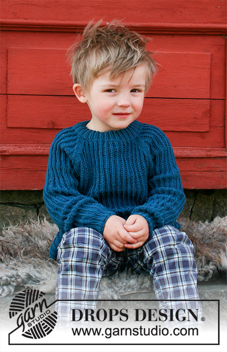 Perkins / DROPS Children 30-9 - Pull au tricot pour enfant, en fausses côtes anglaises avec emmanchures raglan. Du 2 - 12 ans Se tricote en DROPS BabyMerino ou en DROPS Safran.