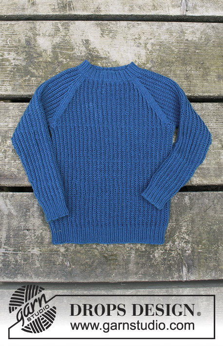 Perkins / DROPS Children 30-9 - Pull au tricot pour enfant, en fausses côtes anglaises avec emmanchures raglan. Du 2 - 12 ans Se tricote en DROPS BabyMerino ou en DROPS Safran.