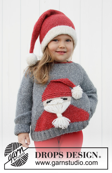 Sleepy Santa Sweater / DROPS Children 32-20 - Pulôver tricotado com jacquard de Pai Natal, para crianças, em DROPS Air ou Nepal. Tamanhos 2 - 12 anos. 
Tema: Natal.