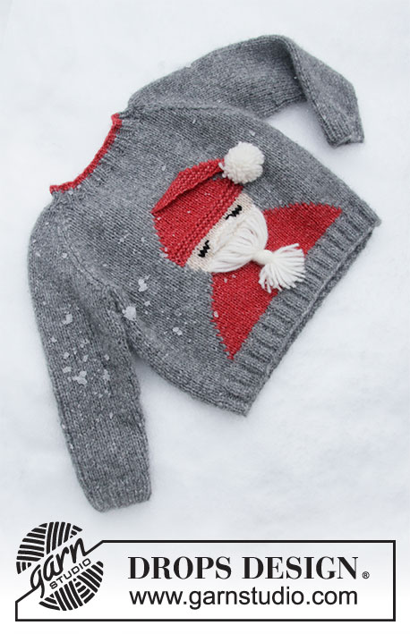 Sleepy Santa Sweater / DROPS Children 32-20 - Dziecięcy sweter / świąteczny sweter na drutach z Mikołajem, z włóczki DROPS Air lub Nepal. Od 2 do 12 lat. 
Temat: Boże Narodzenie.