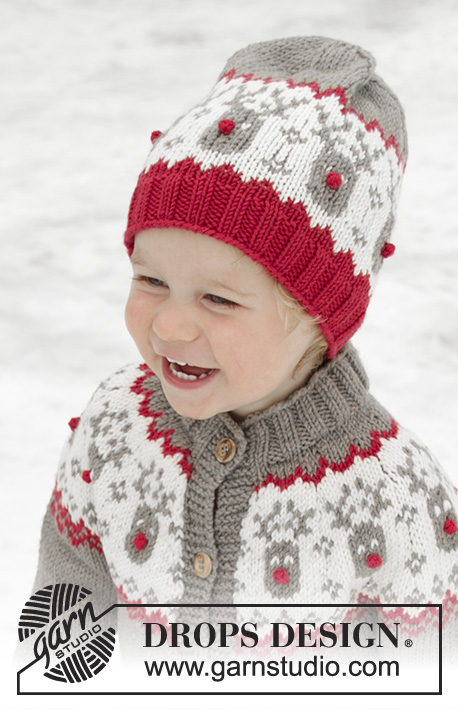 Run Run Rudolph Hat / DROPS Children 32-4 - Gorro criança / Gorro de Natal tricotado em DROPS Merino Extra Fine com jacquard norueguês. Tamanhos 12 meses - 8 anos.