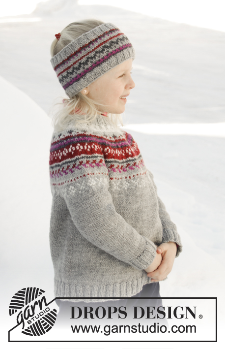 Winter Berries / DROPS Children 32-5 - Dětský pulovr s kruhovým sedlem a norským vzorem pletený shora dolů z příze DROPS Karisma. Velikost 2 – 12 let.
Čelenka s norským vzorem pletená z příze DROPS Karisma.