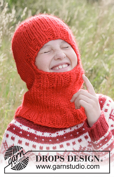 Little Winter Knight / DROPS Children 34-34 - Bonnet / Cagoule enfant tricotée avec côtes, en DROPS Snow. Du 3 au 10 ans