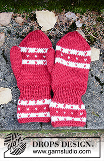 Candy Cane Lane Mittens / DROPS Children 34-36 - Moufles tricotées avec jacquard nordique pour enfant, en DROPS Karisma. Du 1 au 12 ans