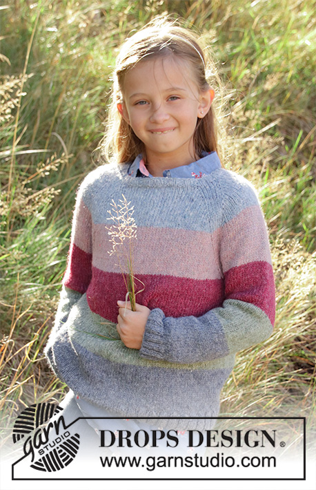 Spring Lines / DROPS Children 34-8 - Strikket genser til barn i DROPS Sky. Arbeidet strikkes rundt ovenfra og ned med striper og raglan. Størrelse 3-12 år.