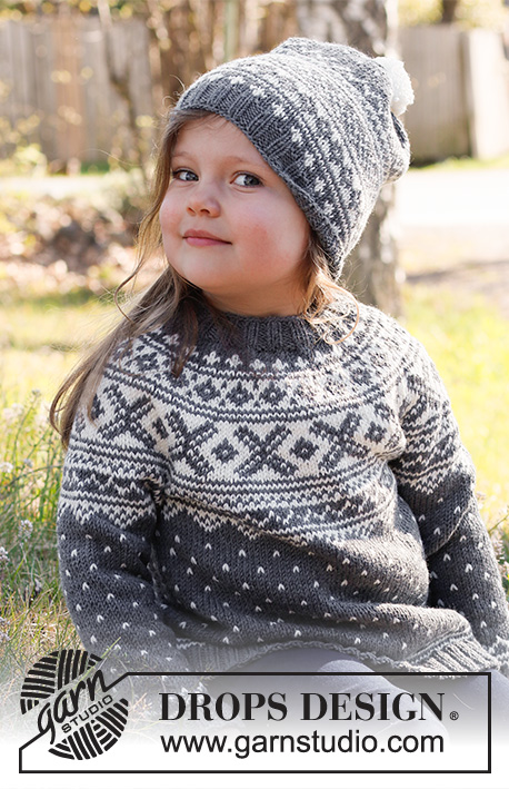 North Star / DROPS Children 37-1 - Strikket genser til barn i DROPS Merino Extra Fine. Arbeidet strikkes ovenfra og ned med rundfelling og nordisk mønster. Størrelse 2 – 12 år.