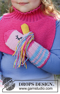 Rainbow Unicorn Mittens / DROPS Children 37-17 - Mitenes com unicórnios tricotadas para criança em DROPS Merino Extra Fine. De 1 a 6 anos