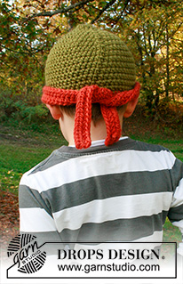 Pizza Ninja / DROPS Children 37-24 - Crocheted Ninja-hat with mask for children, in DROPS Snow. Sizes 1 - 8 years. Theme: Halloween.