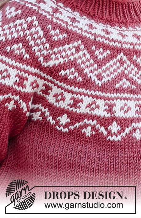 Lillesand Jumper / DROPS Children 37-5 - Dziecięcy sweter na drutach przerabiany od góry do dołu, z włóczki DROPS Karisma, z zaokrąglonym karczkiem i żakardem norweskim. Od 2 do 12 lat.