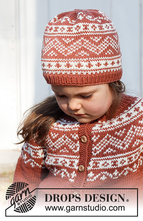 Lillesand Hat / DROPS Children 37-7 - Czapka dziecięca na drutach z żakardem norweskim, z włóczki DROPS Merino Extra Fine. Od 2 do 12 lat.