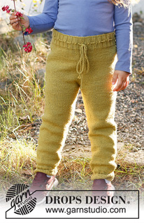 Autumn Adventures Trousers / DROPS Children 37-8 - Pantaloni ai ferri per bambini in DROPS Merino Extra Fine. Lavorati dall’alto verso il basso. Taglie: Da 12 mesi a 10 anni