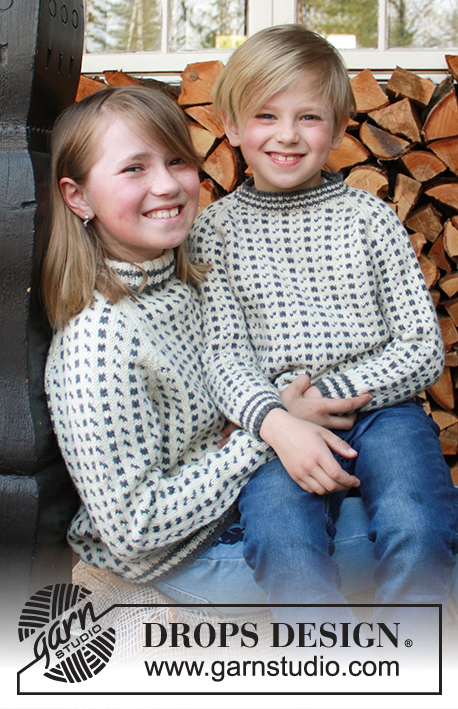 Favourite Catch / DROPS Children 37-9 - Sweter dziecięcy na drutach, przerabiany od dołu do góry z żakardem norweskim i reglanowymi rękawami, z włóczki DROPS Merino Extra Fine lub DROPS Lima. Od 5 do 14 lat.